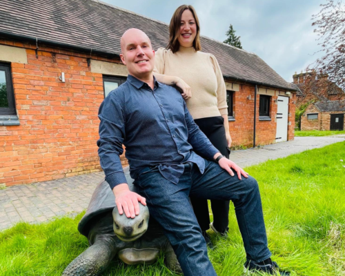 Tony sat on a tortoise next to Jessica Blyth-Sweetingham